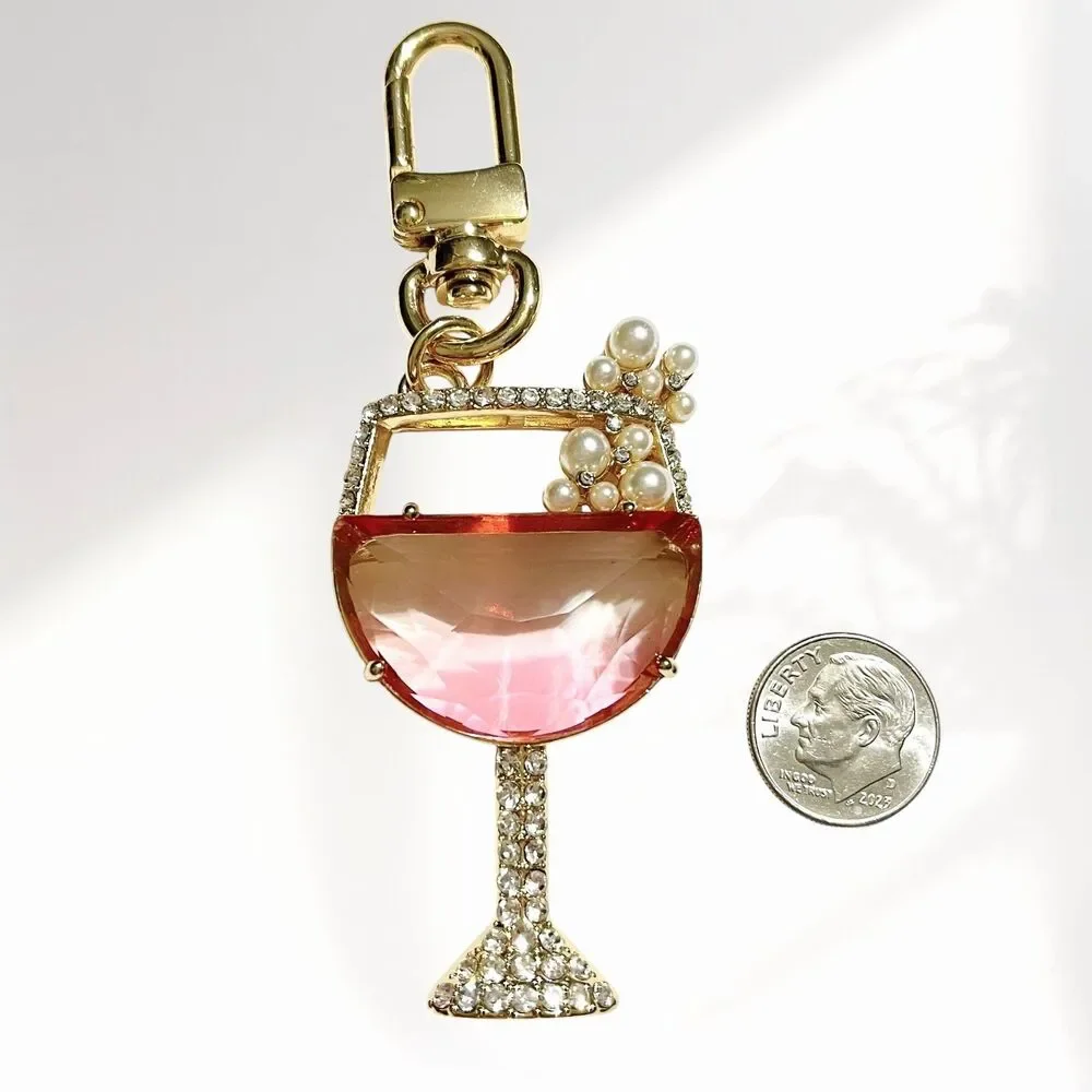 True to Form Wine Glass Purse Charm Clip On Rose All Day Pink Champagne Cocktail